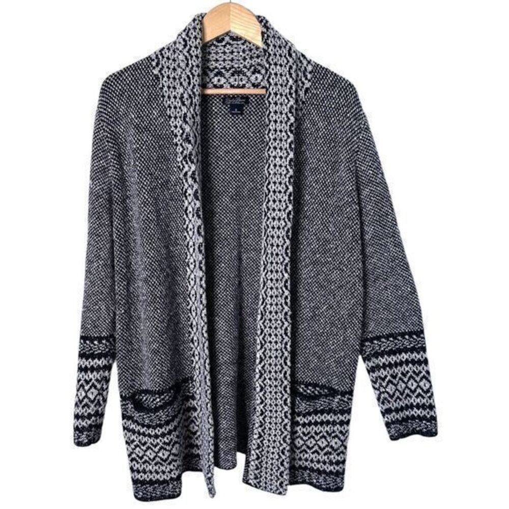 Lucky Brand Womens Black and‎ White Open Cardigan Size S